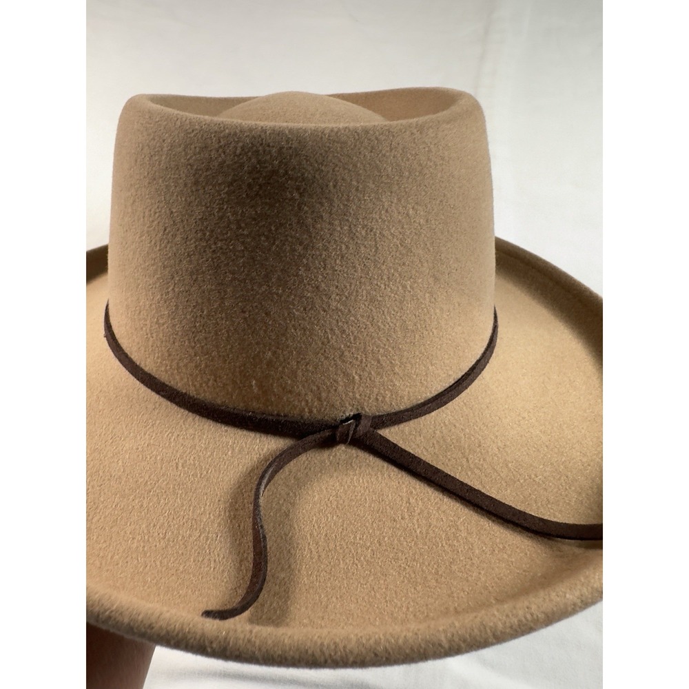 Coldwater Creek Hat Women Wool Fedora Tan Beige Western Beaded Band Vintage - Picture 3 of 6